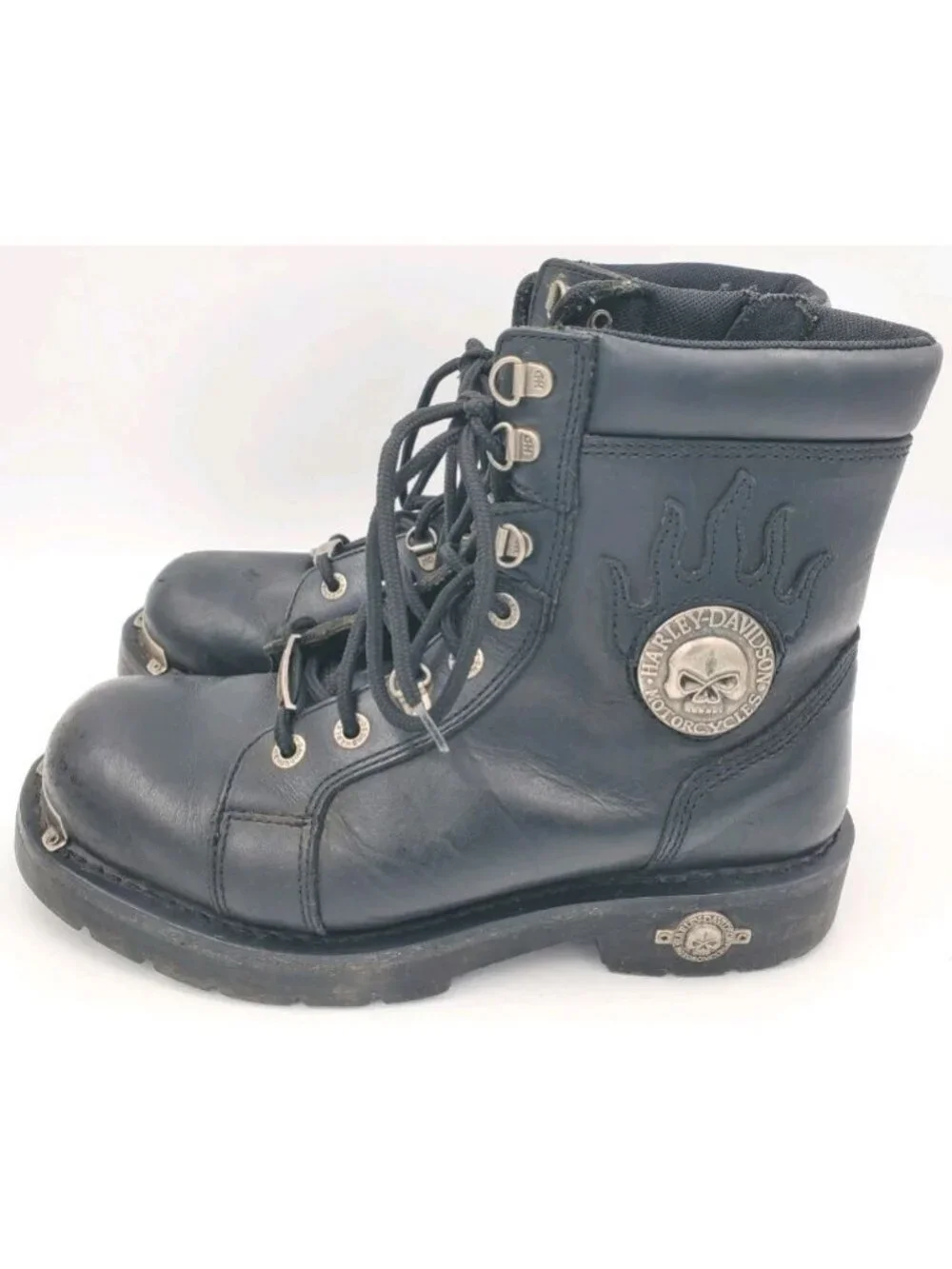 Harley Davidson Diversion Skull Motorcycle Boots Size 8 1/2 Black Leather D94169